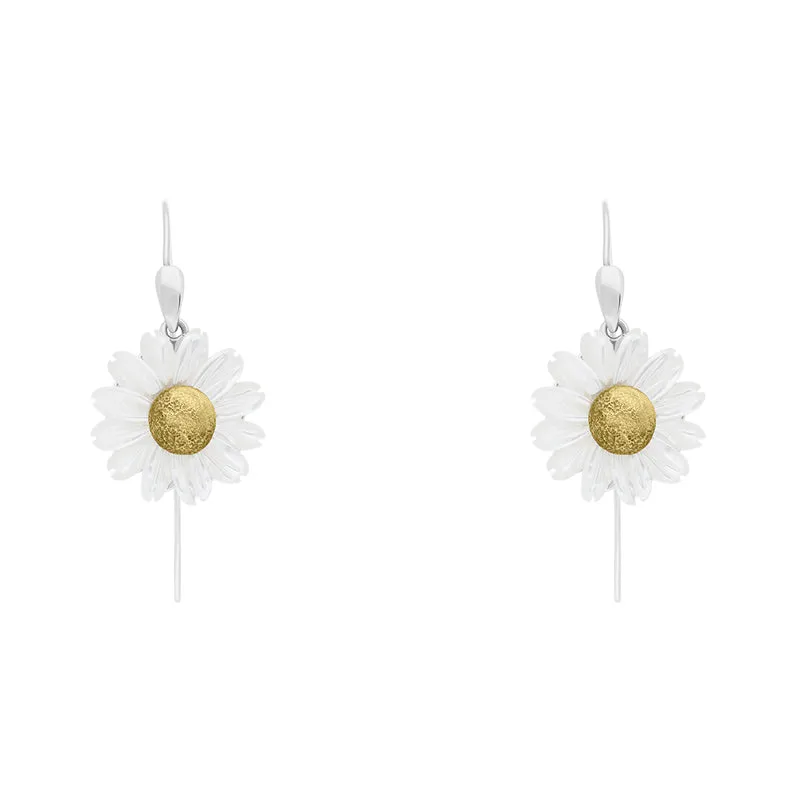 Sterling Silver Yellow Gold White Mother Of Pearl Tuberose 21mm Daisy Earrings sold by Jura Watches