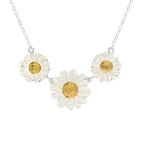 Sterling Silver and Yellow Gold White Mother Of Pearl Tuberose Triple Daisy Necklace sold by Jura Watches