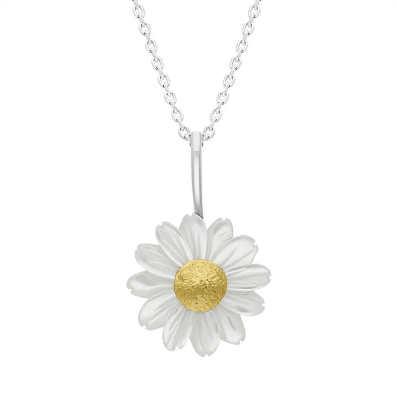 Sterling Silver and Yellow Gold White Mother Of Pearl Tuberose Daisy Necklace sold by Jura Watches