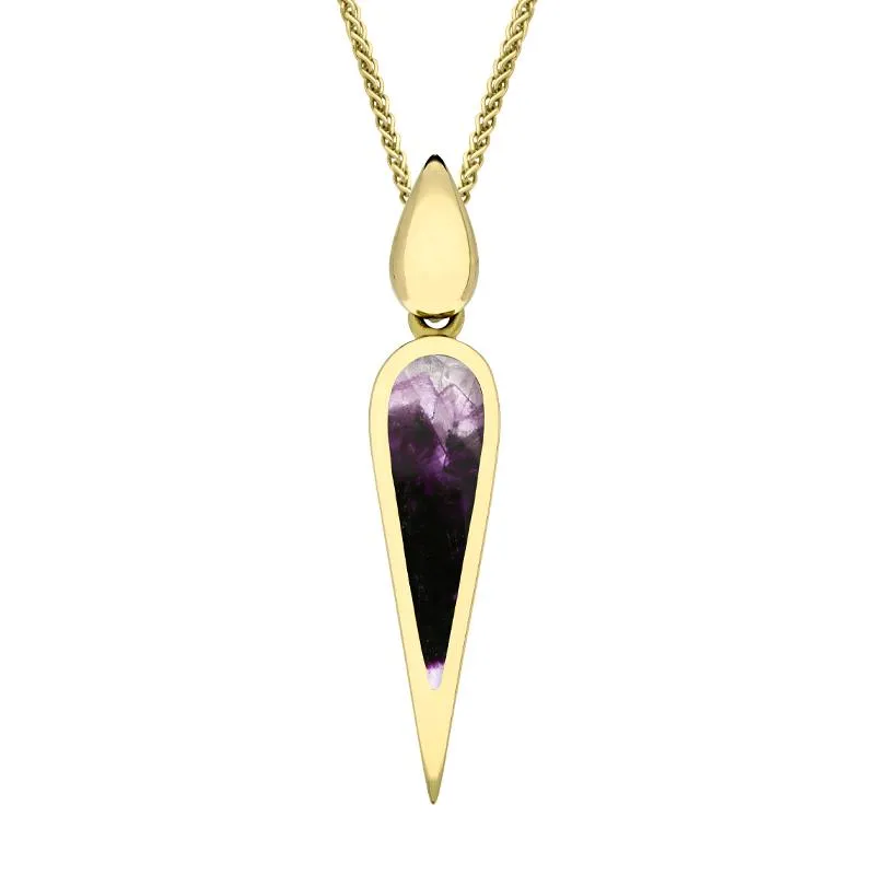 9ct Yellow Gold Blue John Toscana Slim Pear Drop Necklace sold by Jura Watches