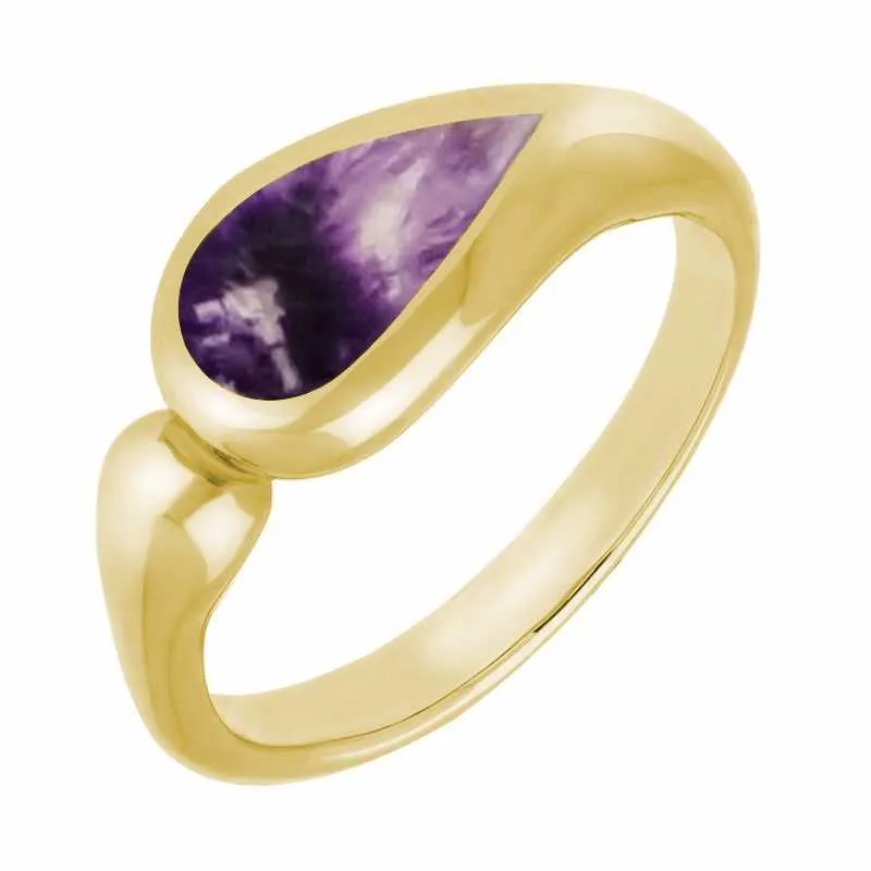 9ct Yellow Gold Blue John Toscana Offset Teardrop Ring sold by Jura Watches