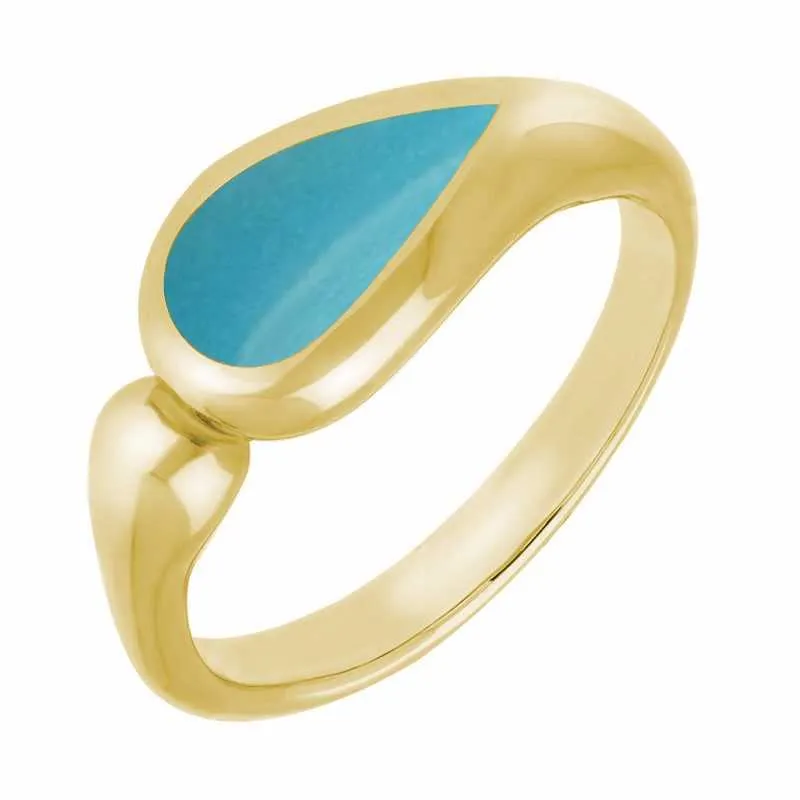 9ct Yellow Gold Turquoise Toscana Offset Teardrop Ring sold by Jura Watches