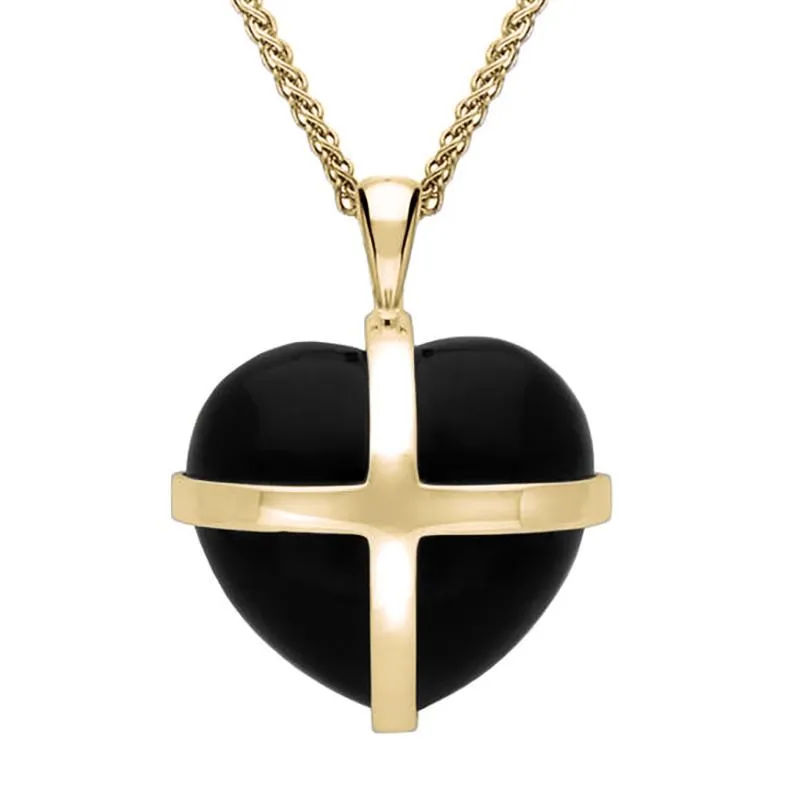 18ct Yellow Gold Whitby Jet Medium Cross Heart Necklace sold by Jura Watches