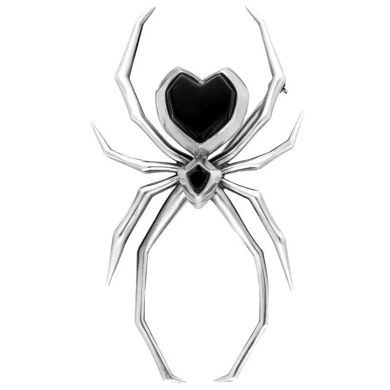 Sterling Silver Whitby Jet Unique Gothic Spider Brooch sold by Jura Watches