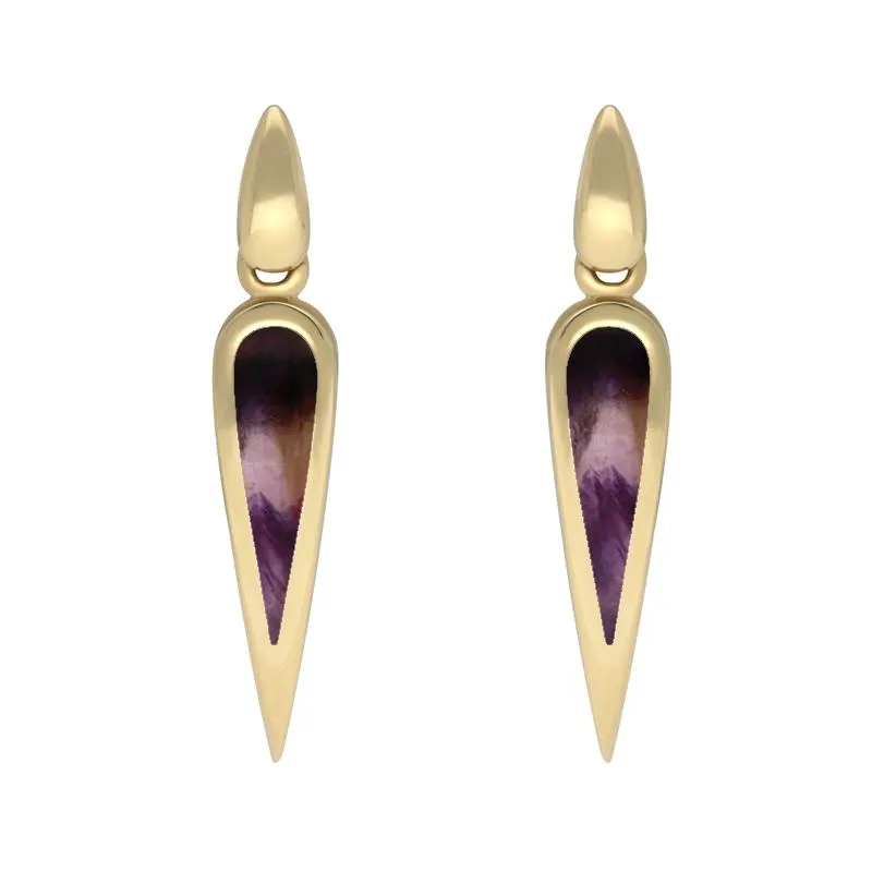 9ct Yellow Gold Blue John Toscana Slim Pear Drop Earrings sold by Jura Watches
