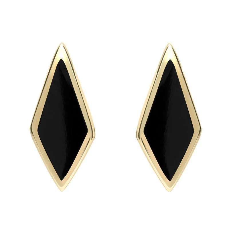 9ct Yellow Gold Whitby Jet Diamond Shaped Stud Earrings sold by Jura Watches