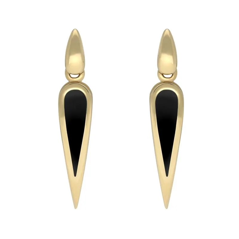 9ct Yellow Gold Whitby Jet Toscana Slim Pear Drop Earrings sold by Jura Watches