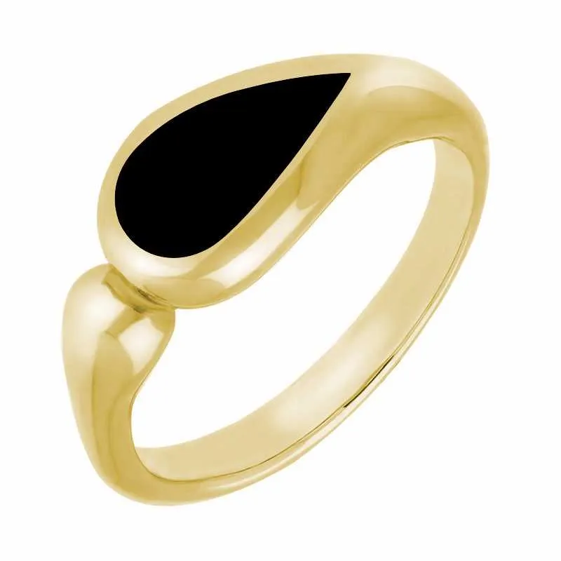 9ct Yellow Gold Whitby Jet Toscana Offset Teardrop Ring sold by Jura Watches