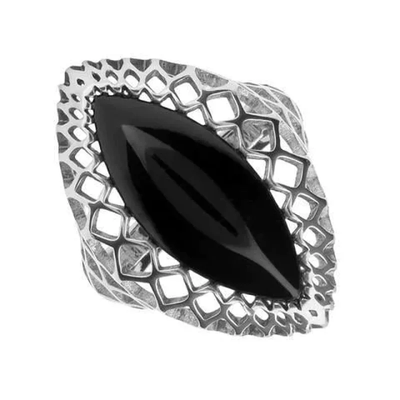 Sterling Silver Whitby Jet Heritage Pierced Marquise Ring sold by Jura Watches