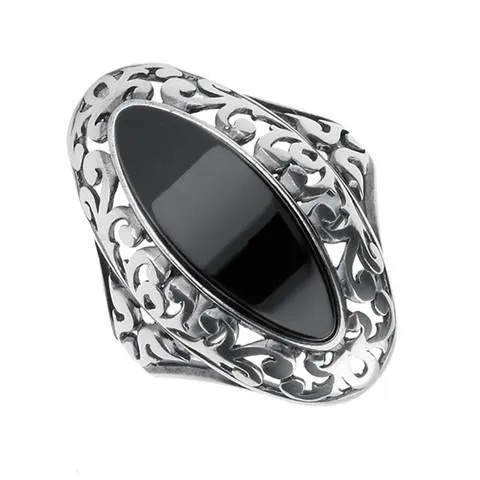 Sterling Silver Whitby Jet Heritage Oval Pierced Ring sold by Jura Watches