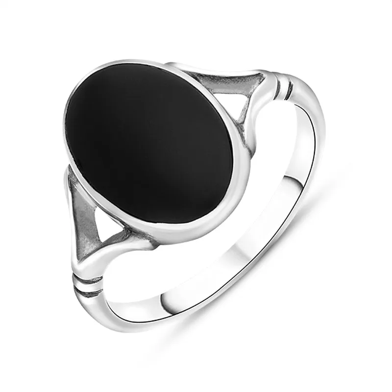 Sterling Silver Whitby Jet Heritage Oval Split Shoulder Ring sold by Jura Watches