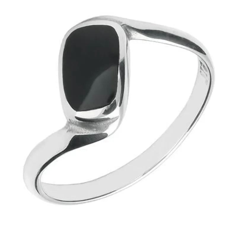 Sterling Silver Whitby Jet Oblong Twist Ring sold by Jura Watches