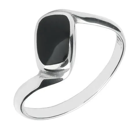 Sterling Silver Whitby Jet Oblong Twist Ring sold by Jura Watches