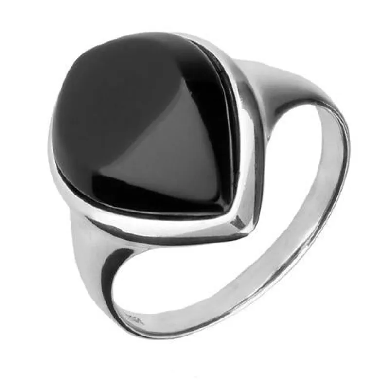 Sterling Silver Whitby Jet Wide Pear Ring sold by Jura Watches