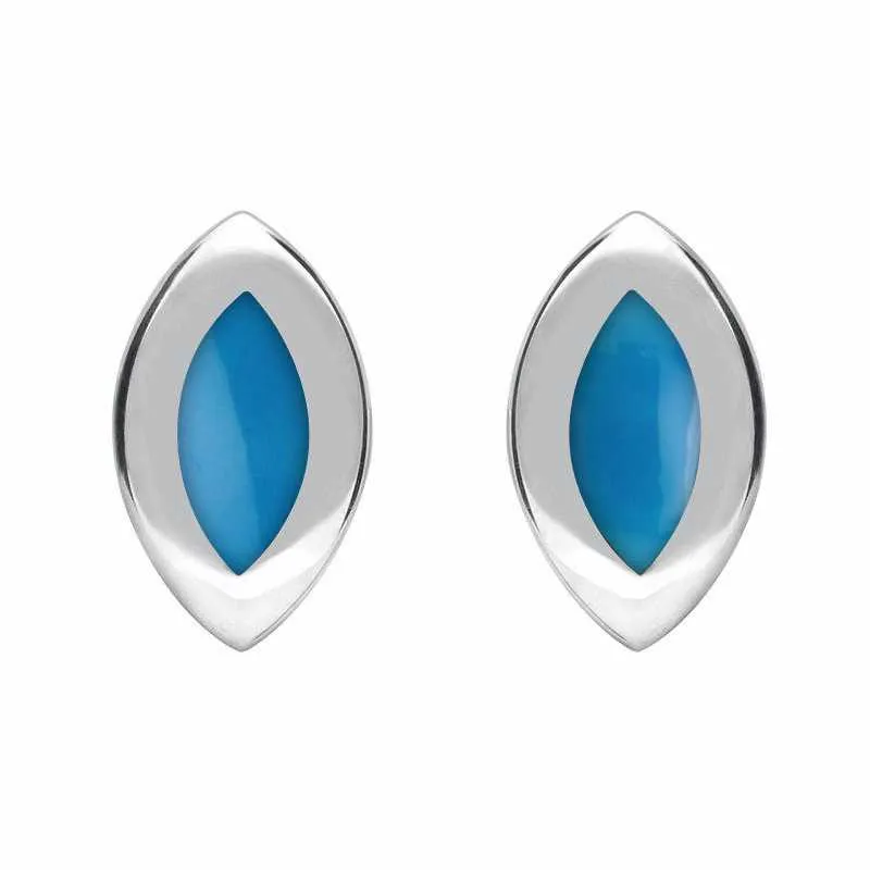 Sterling Silver Turquoise Framed Marquise Stud Earrings sold by Jura Watches