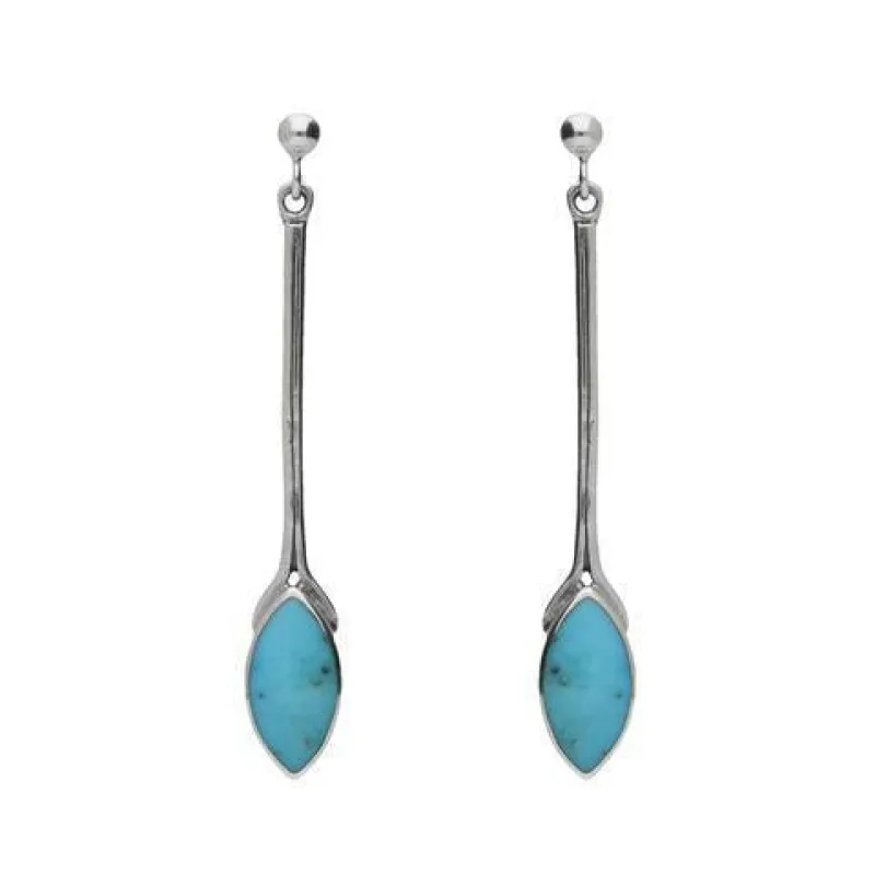 Sterling Silver Turquoise Marquise Long Drop Earrings sold by Jura Watches