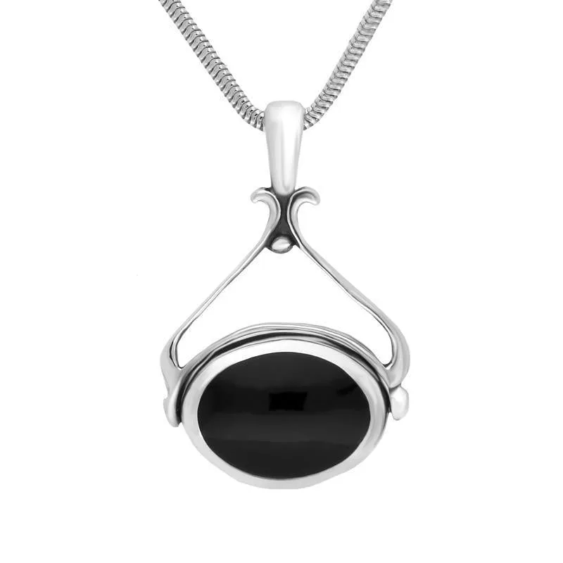 Sterling Silver Whitby Jet Turquoise Oval Space Swivel Fob Necklace sold by Jura Watches product image thumbnail 2