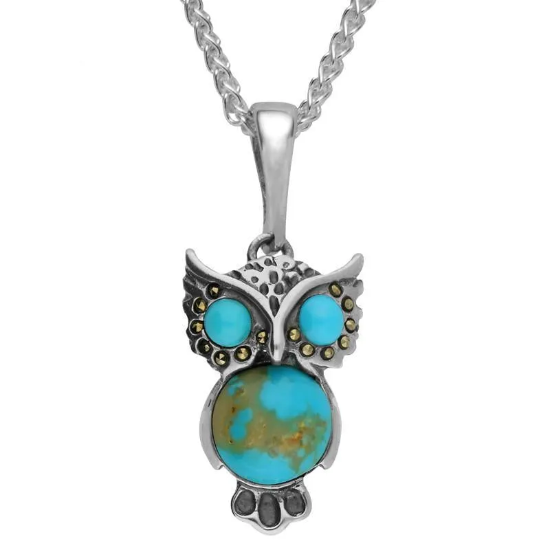 Sterling Silver Turquoise Three Stone Owl Necklace sold by Jura Watches