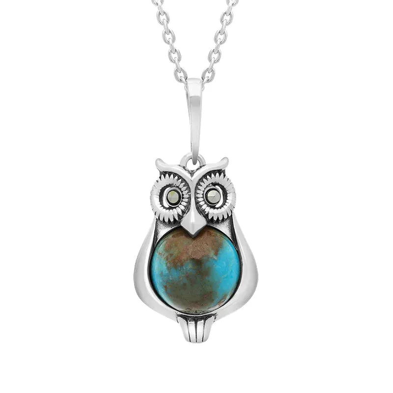 Sterling Silver Turquoise Marcasite Small Owl Necklace sold by Jura Watches