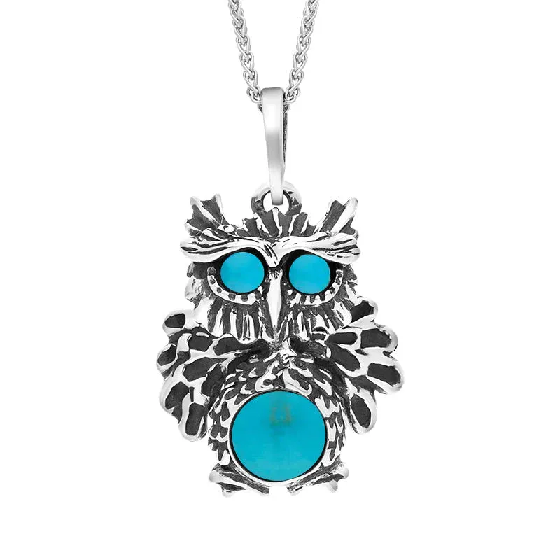 Sterling Silver Turquoise Moving Head Owl Necklace sold by Jura Watches