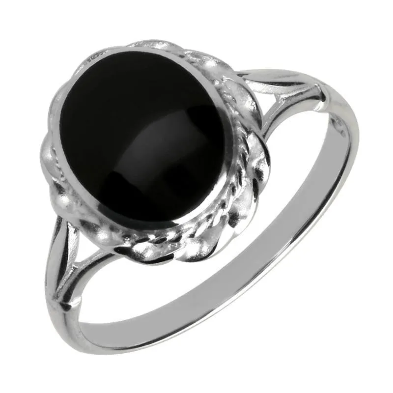 Sterling Silver Whitby Jet Oval Rope Twist Ring sold by Jura Watches
