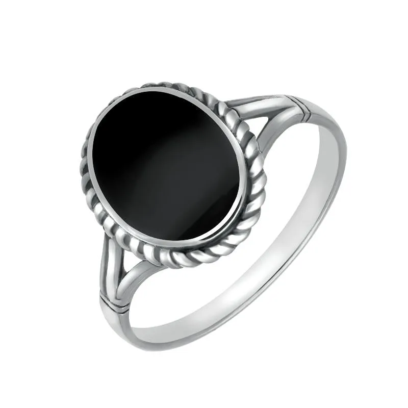 Sterling Silver Whitby Jet Oval Rope Edge Ring sold by Jura Watches