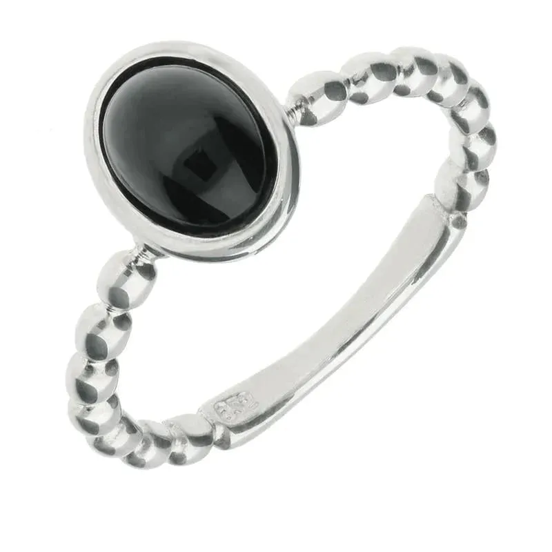 Sterling Silver Whitby Jet Oval Beaded Stacking Ring sold by Jura Watches