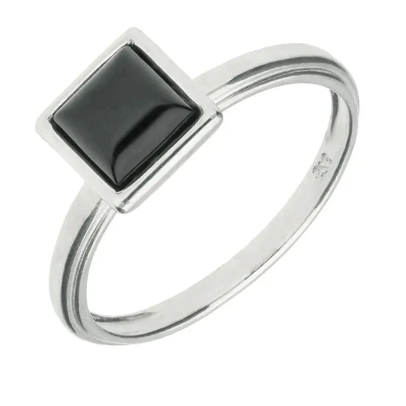 Sterling Silver Whitby Jet Square Plain Stacking Ring sold by Jura Watches