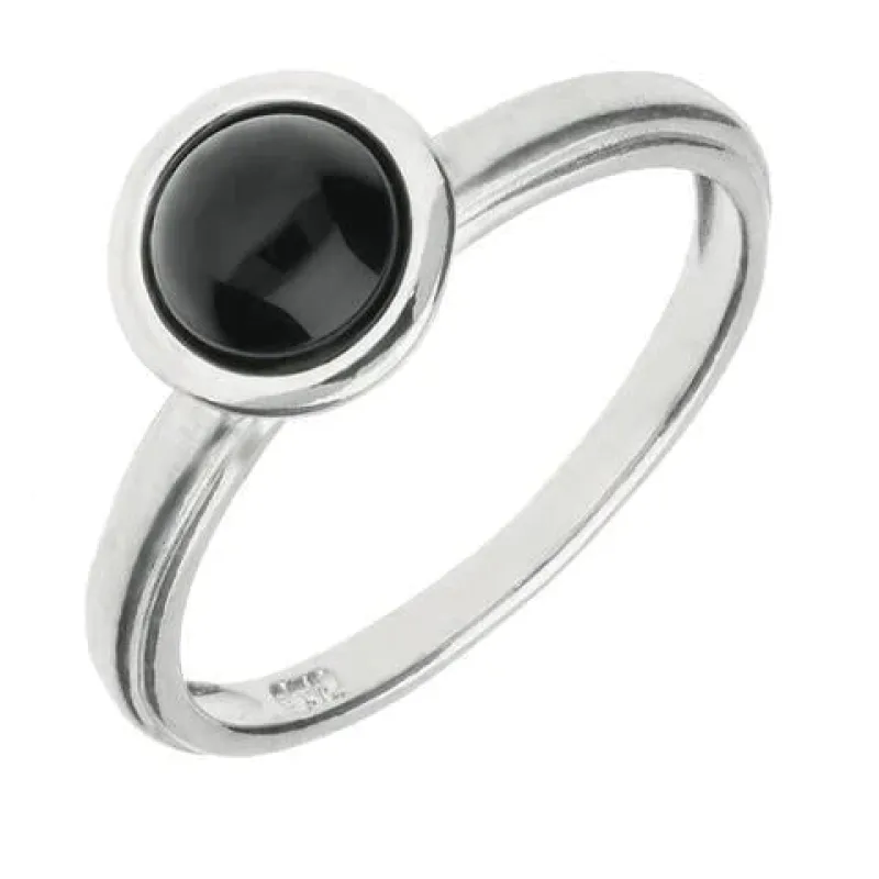 Sterling Silver Whitby Jet Round Stacking Ring sold by Jura Watches