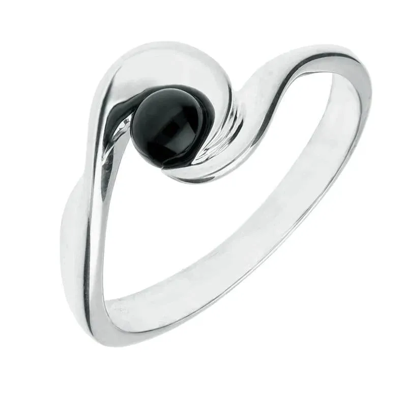 Sterling Silver Whitby Jet Wave Ring made by C.W. Sellors