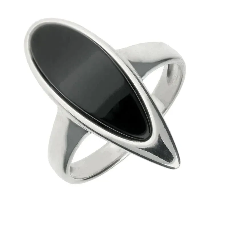 Sterling Silver Whitby Jet Curved Pear Ring sold by Jura Watches