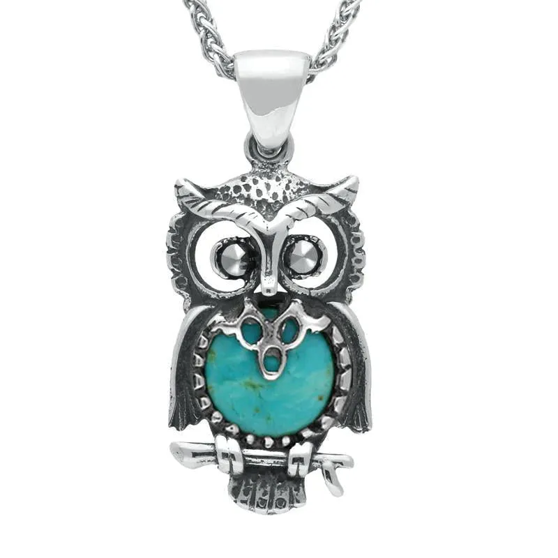 Sterling Silver Turquoise Small Owl Necklace sold by Jura Watches
