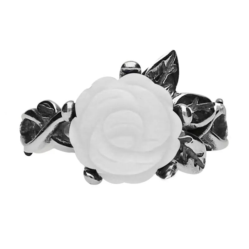Sterling Silver White Agate Tuberose 10mm Rose Leaf Twist Ring sold by Jura Watches product image thumbnail 2