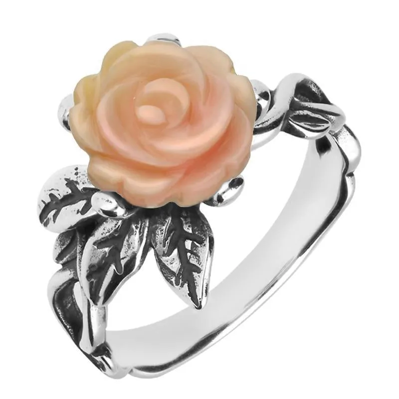 Sterling Silver Pink Conch Tuberose 10mm Rose Leaf Twist Ring sold by Jura Watches