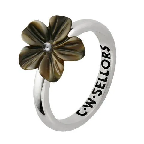 Sterling Silver Dark Mother of Pearl Tuberose 12mm Desert Rose Ring sold by Jura Watches