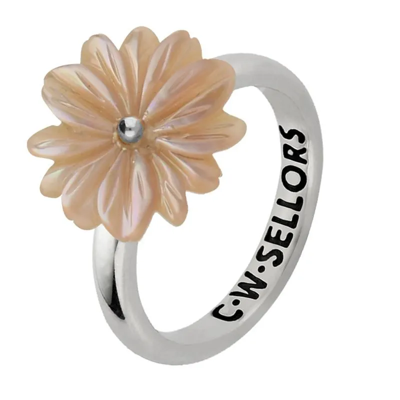 Sterling Silver Pink Mother of Pearl Tuberose 15mm Daisy Ring sold by Jura Watches