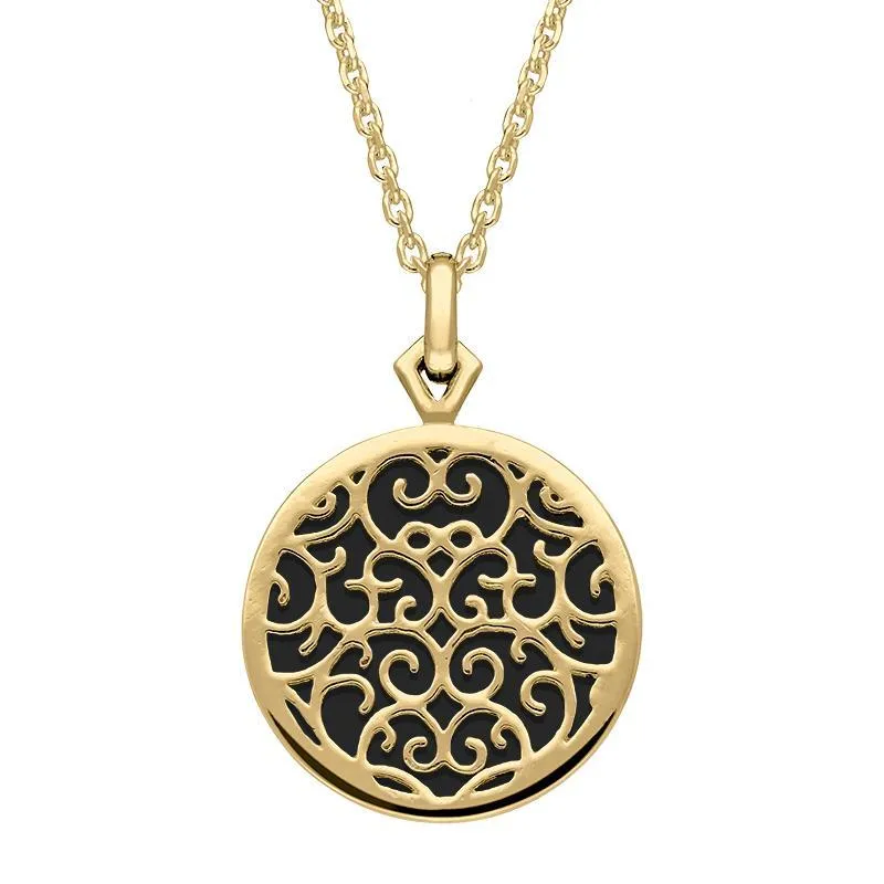 9ct Yellow Gold Whitby Jet Flore Filigree Necklace sold by Jura Watches