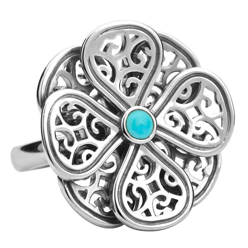 Sterling Silver Turquoise Flore Eight Petal Flower Ring sold by Jura Watches