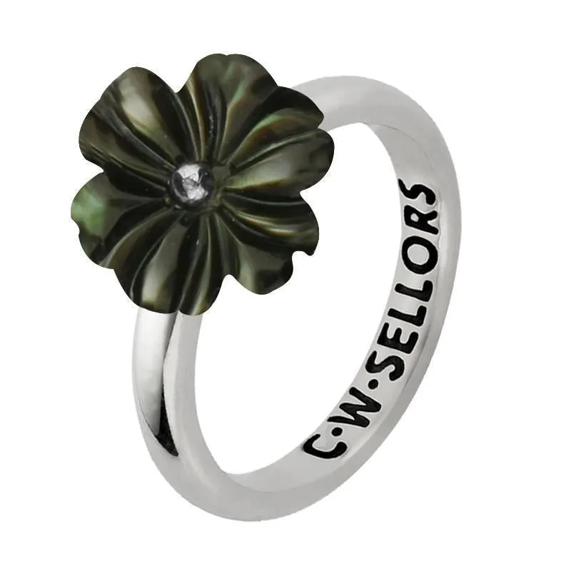 Sterling Silver Dark Mother of Pearl Tuberose 12mm Dahlia Ring sold by Jura Watches