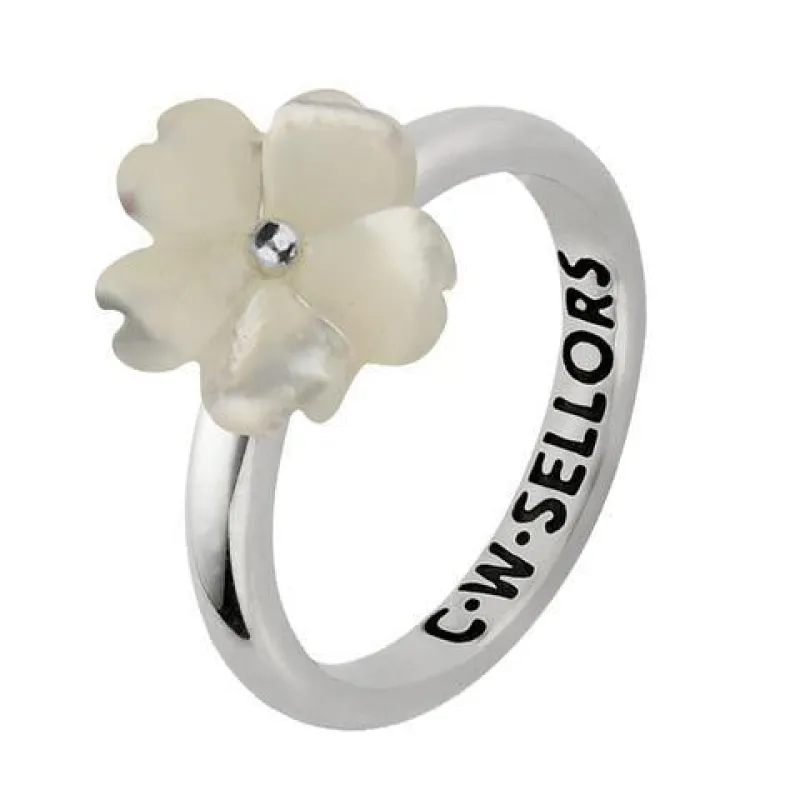 Sterling Silver White Mother of Pearl Tuberose 10mm Gypsophila Ring sold by Jura Watches