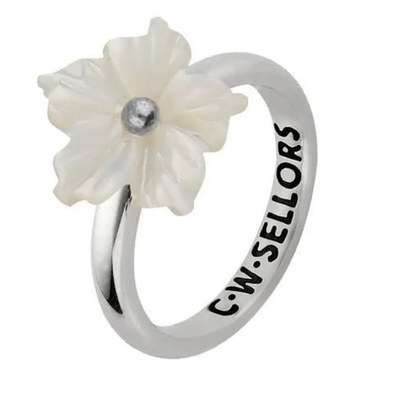 Sterling Silver White Mother of Pearl Tuberose 10mm Carnation Ring sold by Jura Watches