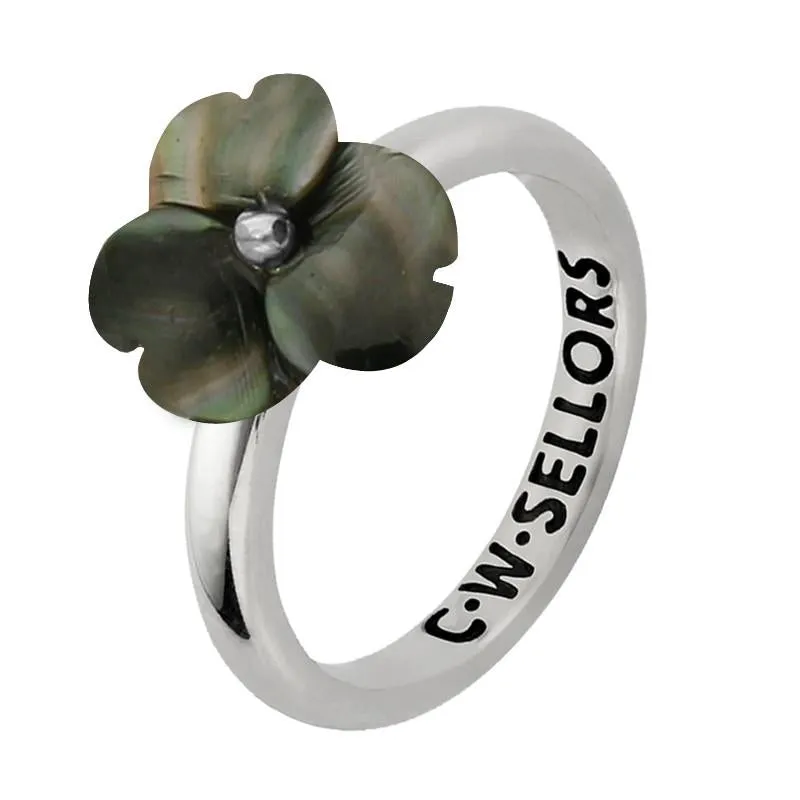Sterling Silver Dark Mother of Pearl Tuberose 10mm Clover Ring sold by Jura Watches