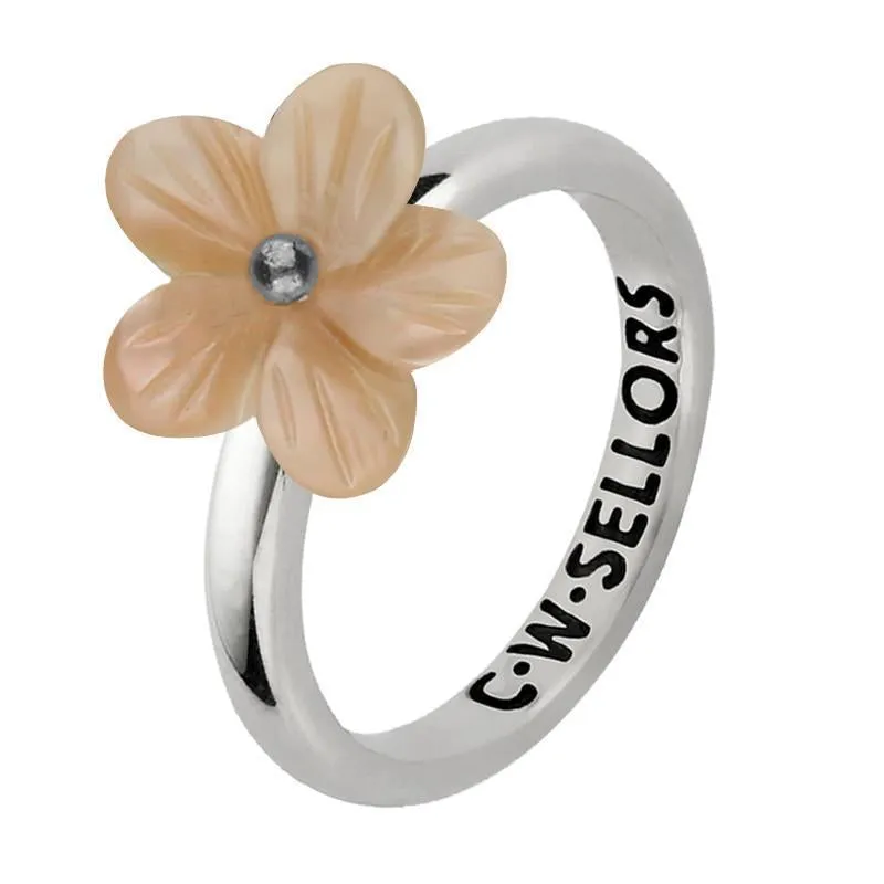 Sterling Silver Pink Mother of Pearl Tuberose 12mm Pansy Ring sold by Jura Watches