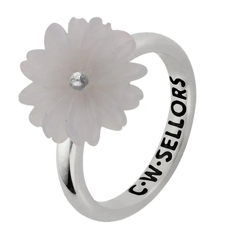 Sterling Silver Chalcedony Tuberose 15mm Daisy Ring sold by Jura Watches