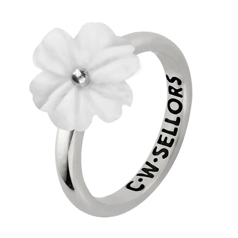 Sterling Silver White Agate Tuberose 12mm Dahlia Ring sold by Jura Watches