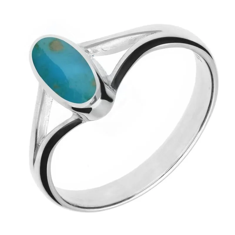 Sterling Silver Turquoise Heritage Oval Split Shoulder Ring sold by Jura Watches