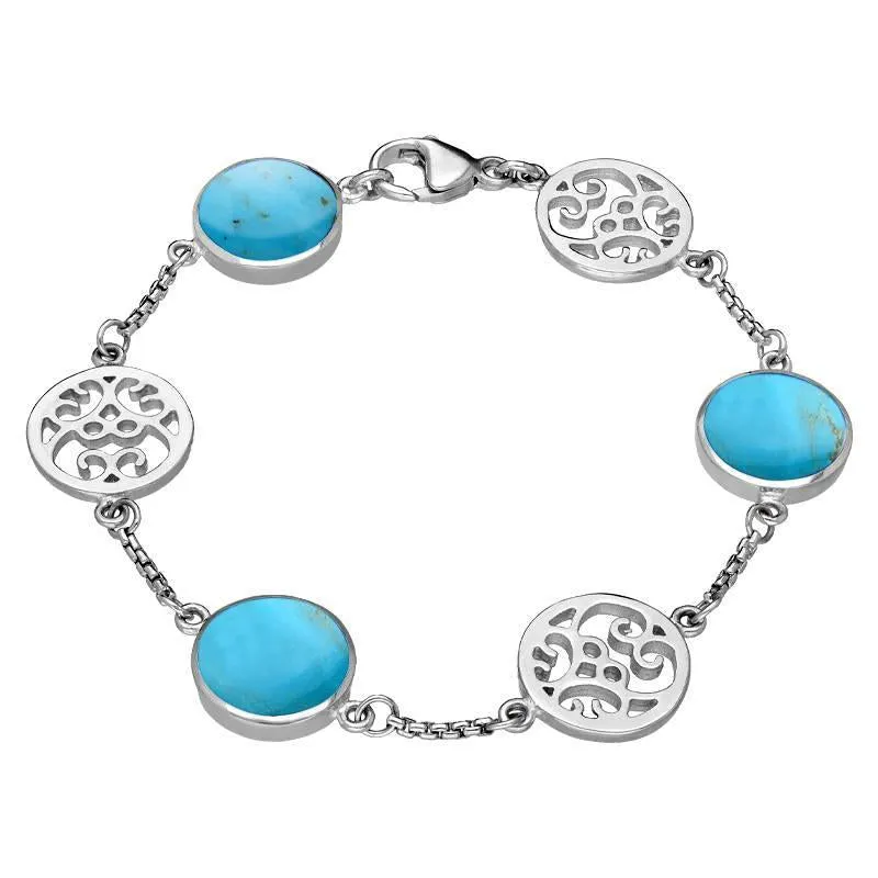 Sterling Silver Turquoise Flore Filigree Bracelet sold by Jura Watches