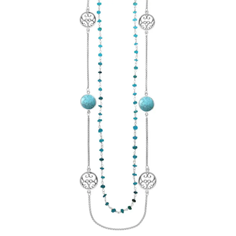 Sterling Silver Turquoise Flore Filigree Double Row Necklace sold by Jura Watches
