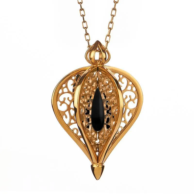 Yellow Gold Plated Sterling Silver Whitby Jet Flore Filigree Small Necklace sold by Jura Watches