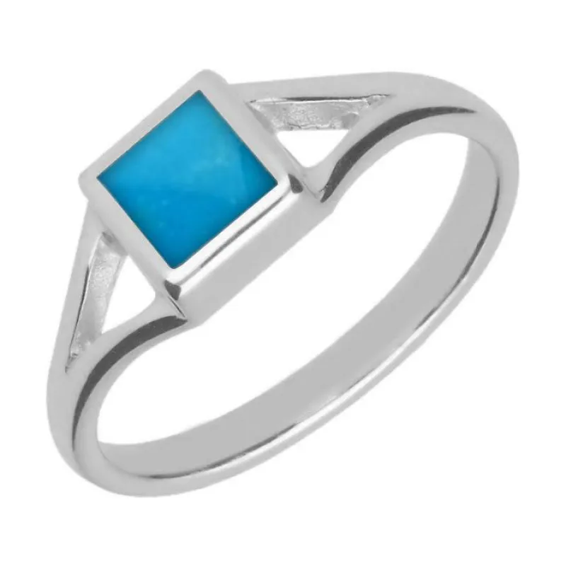 Sterling Silver Turquoise Square Split Shoulder Ring sold by Jura Watches